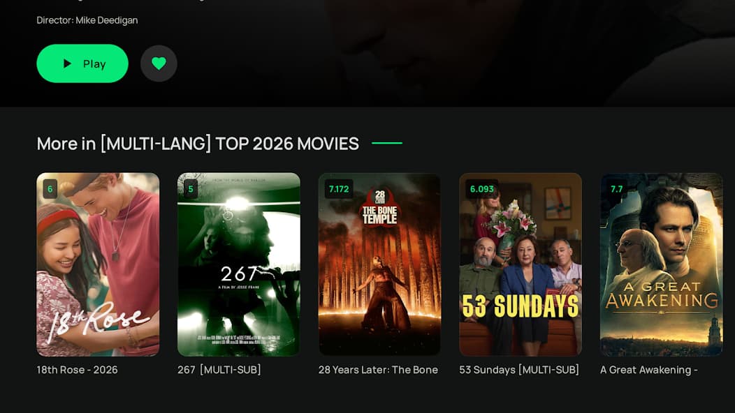 Kyro Player Android TV — suggested and top movies row
